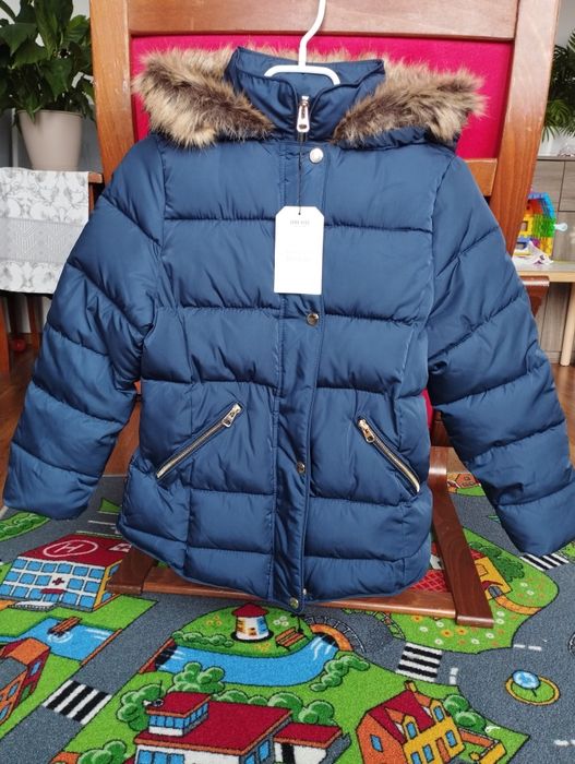 Kurtka zimowa ocieplana dziewczęca granatowa r. 128/152