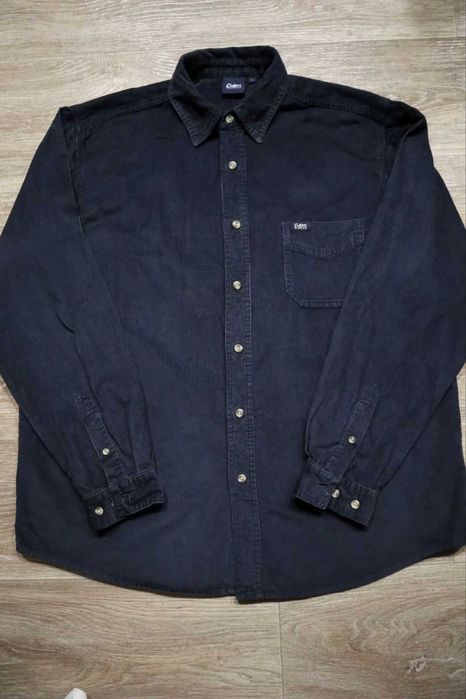 Синя вільветова сорочка з довгим рукавом, розмір L