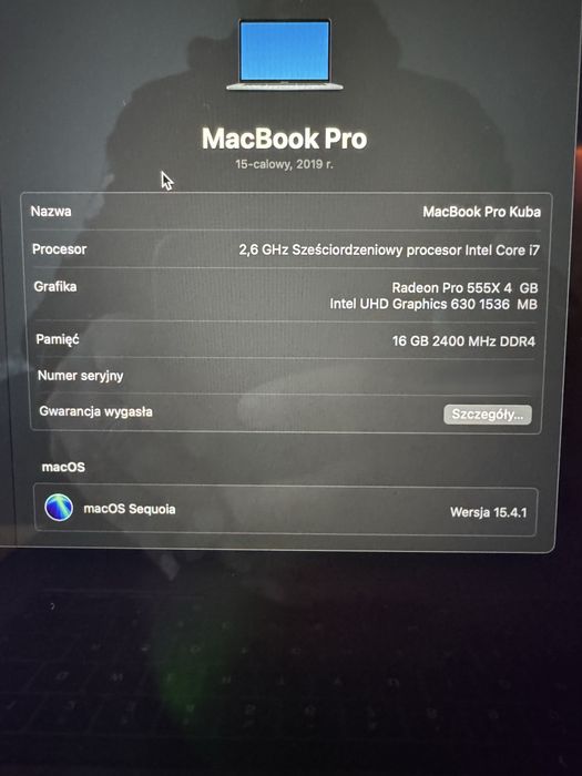 Macbook pro 15” 2019 intel core i7, 2,6GHz, 16GB RAM, SSD 256GB