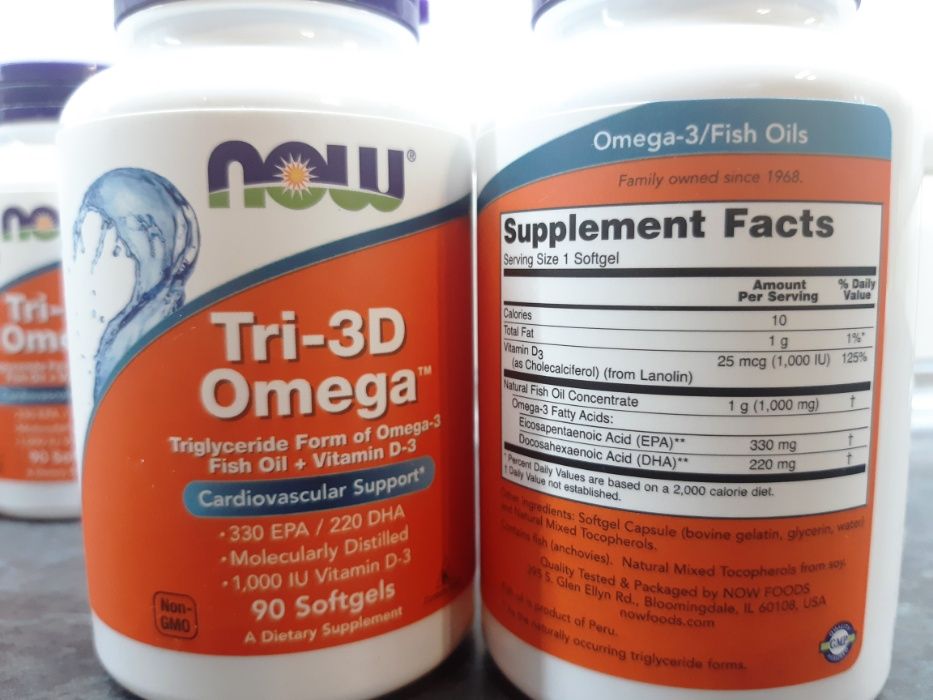 Now Foods, Tri-3D Omega (90 капс.), омега-3 + витамин D3, omega-3 Now