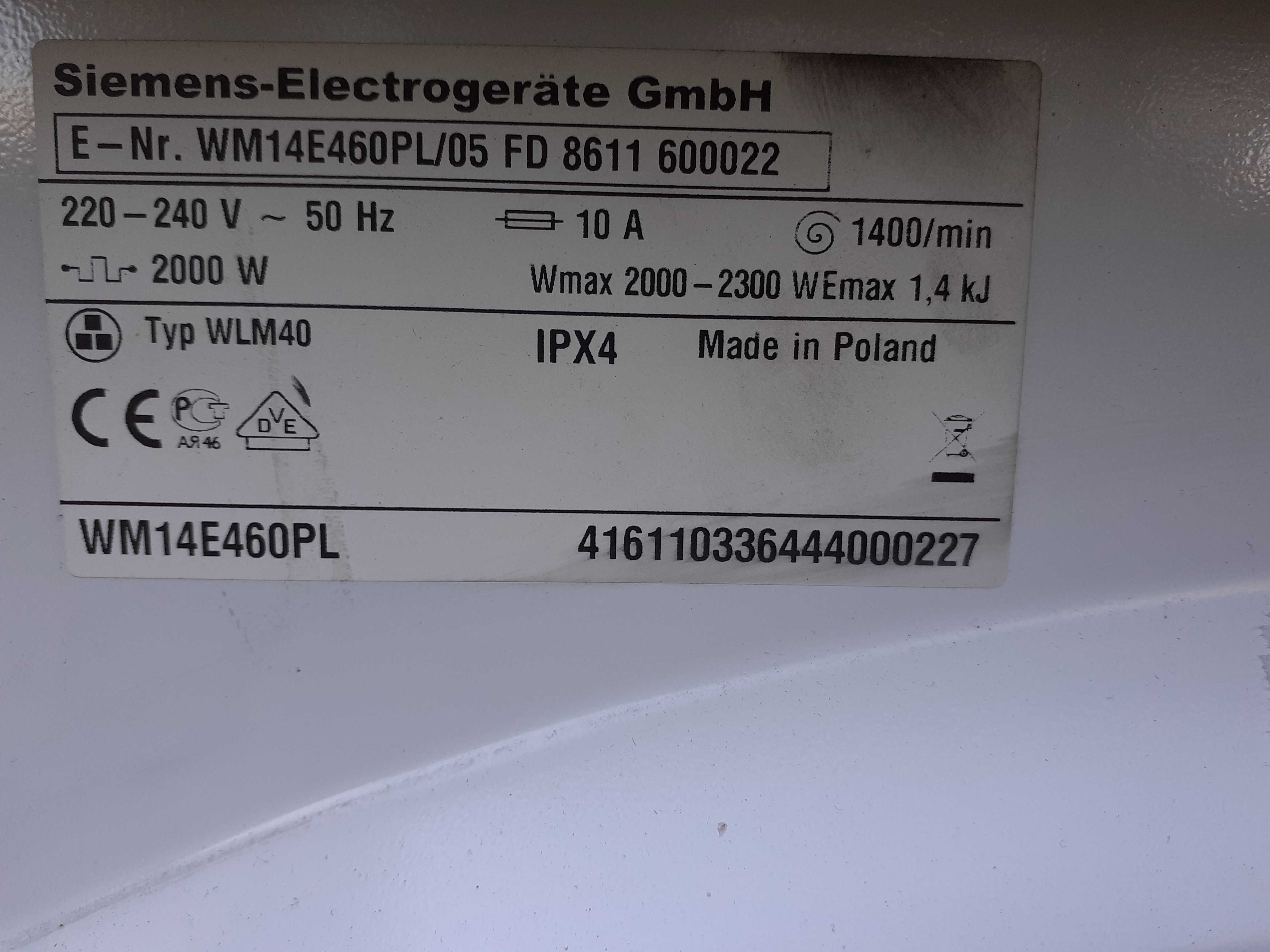 Pralka Siemens WM14E460PL, 6kg, 1400RPM wymiary gł55xszr60xwys81 cm