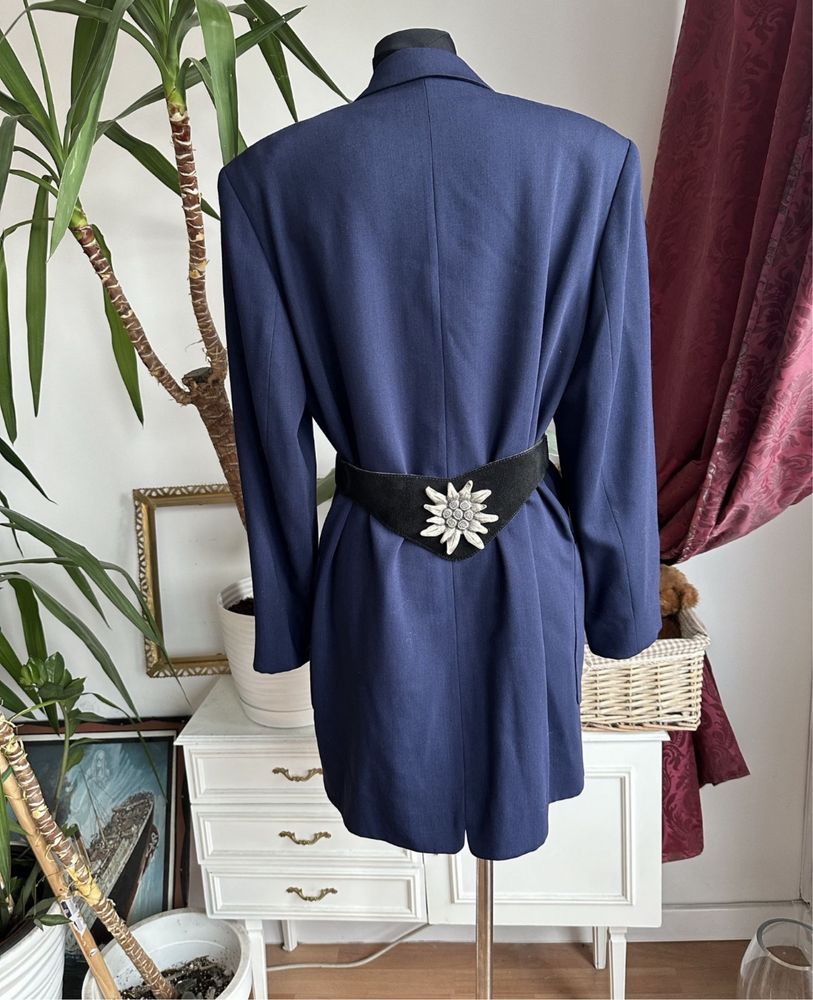 Granatowa sukienka marynarkowa marynarka długa 44 xxl 42 xl wełniana