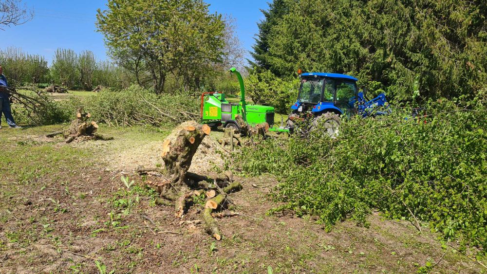 Wycinka drzew i krzewów, frezowanie pni, mulczer