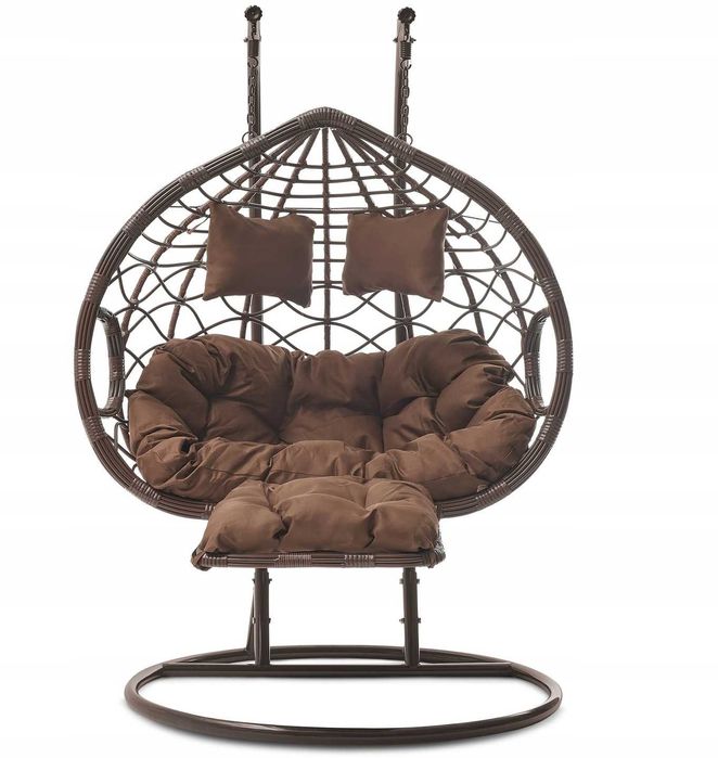 HUŚTAWKA Hamak Fotel Wiszący Z PODNÓŻKIEM BRĄZOWY 2-osobowy