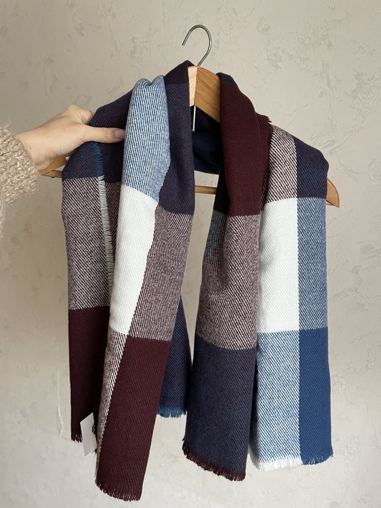 Granatowy bordowy biały szal NOWY szalik Reserved unisex scarf new