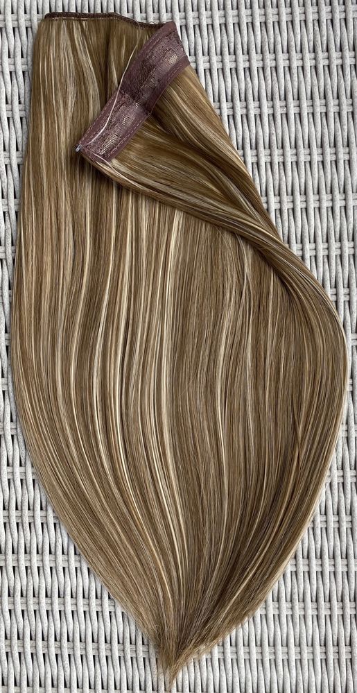 Włosy doczepiane, szatyn z blondem / pasemka, włosy na żyłce ( 421 )