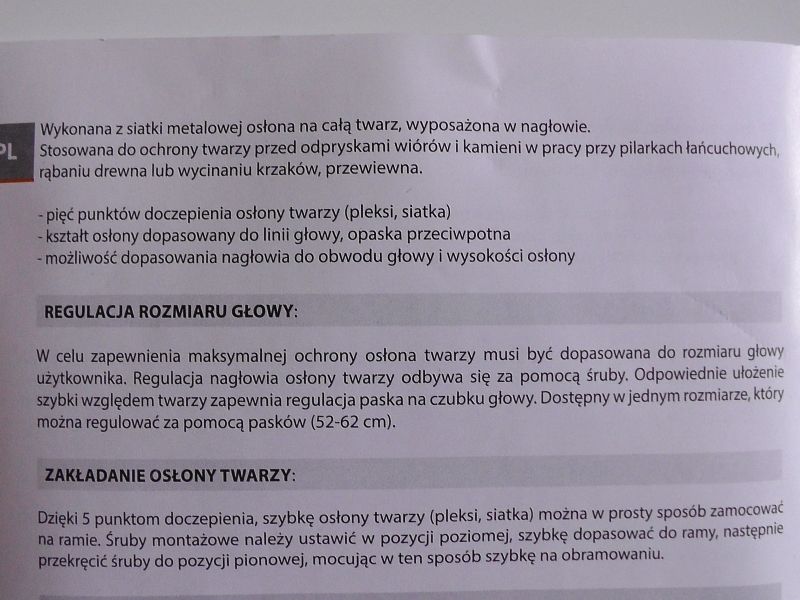 Osłona na twarz przyłbica z regulacją siatka