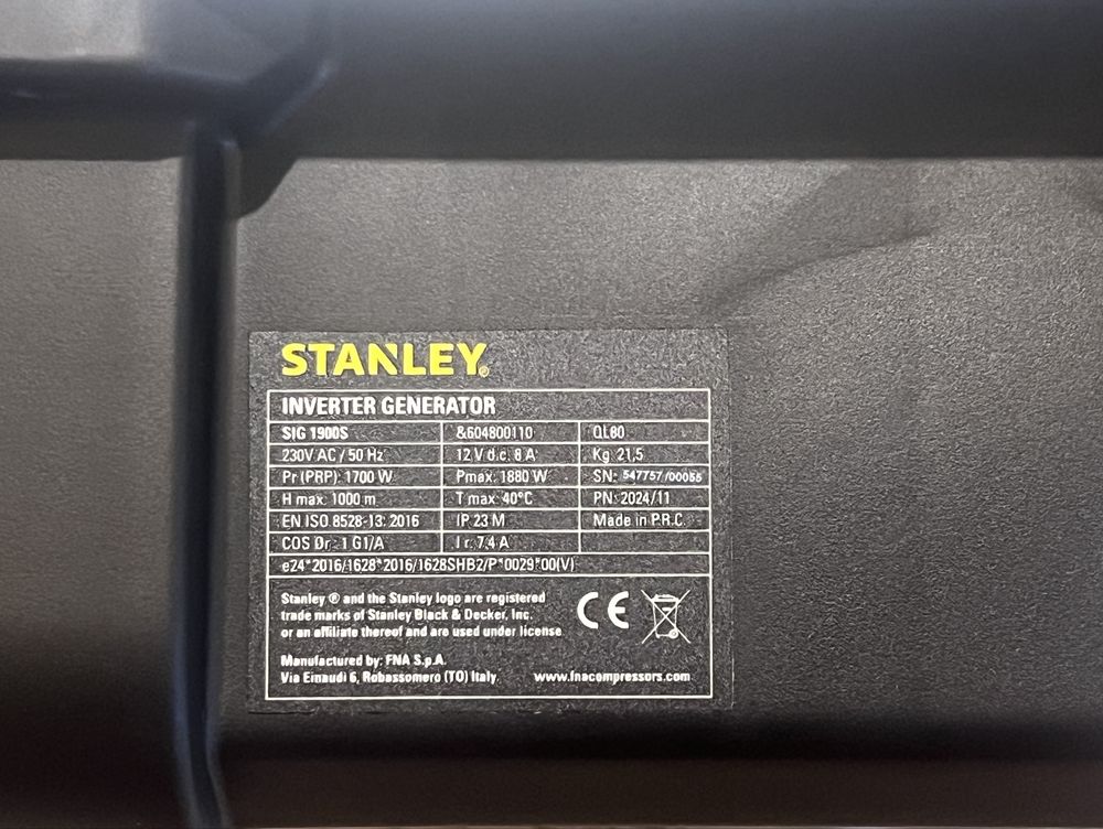 Генератор Stanley SIG 1900S (1880 Вт) (бензин, инверторный) ОРИГІНАЛ!