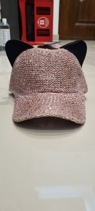 Nowa! Śliczna kociąt czapka z daszkiem cyrkonią pudrowy roż