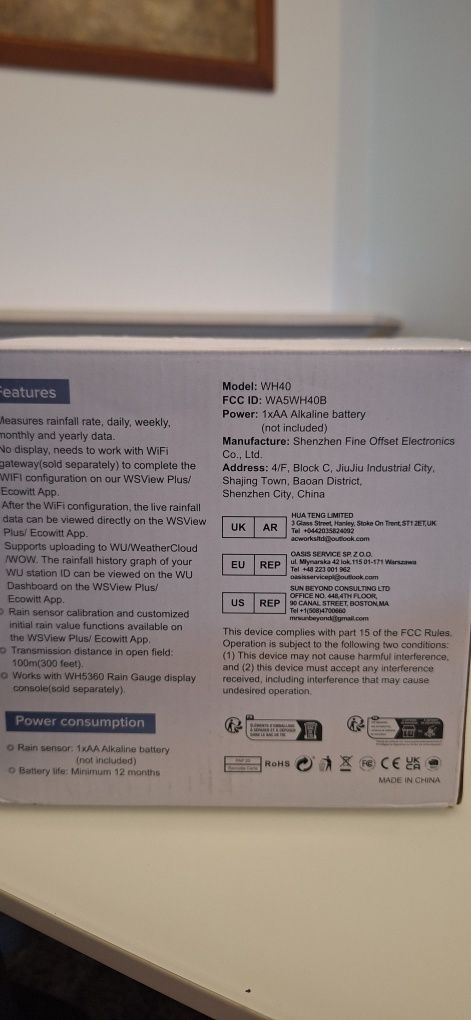 Pluviómetro Digital Sem Fios Ecowitt WH40 – Novo