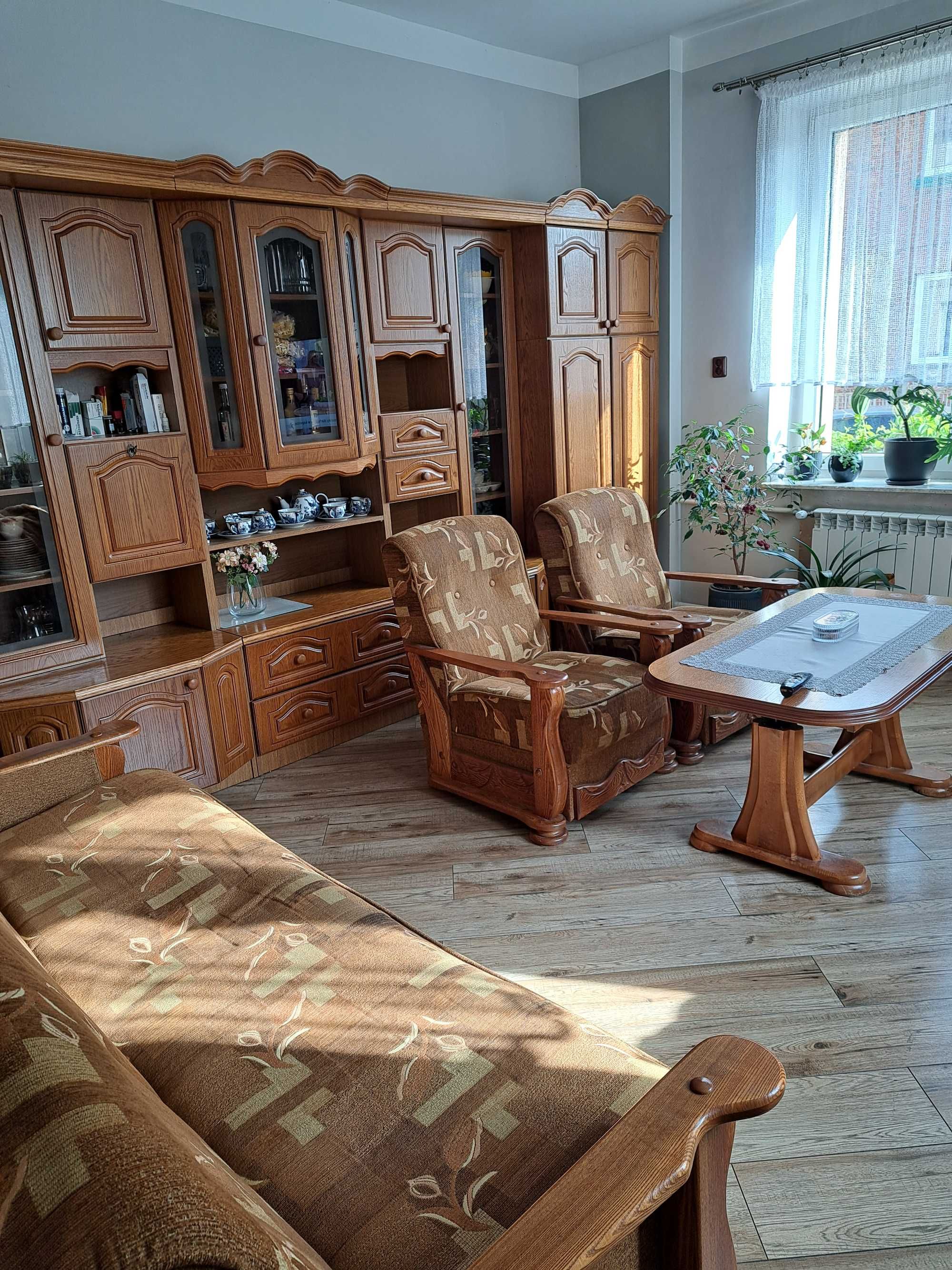 Sprzedam meblościankę z frontami dębowymi, ławę, dwa fotele, wersalkę