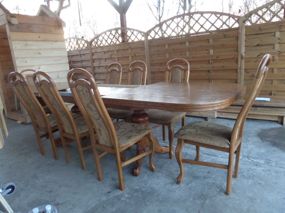 masywny duży dębowy stół + 8 krzeseł stan bdb wysyłka dowóz