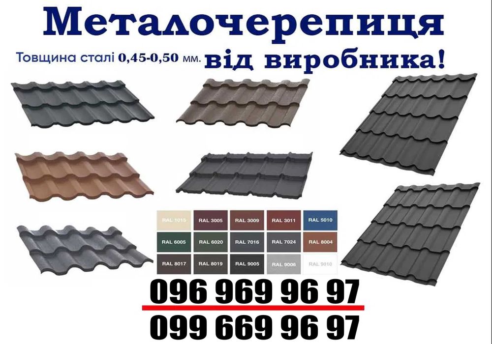 Металочерепиця, Металопрофіль, Фальц, Ринви, Софіт, Штакетник, Сайдинг