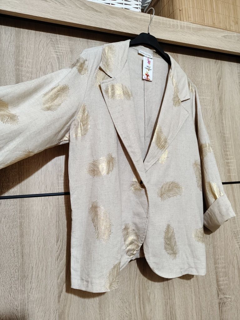 Marynarka żakiet len lniana wiskoza 44 46 plus size duży rozmiar