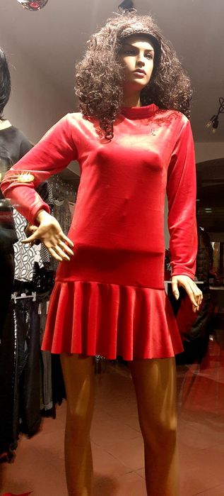 Sukienka sexy welur falbanka mini uniwersalny(metka 38) Nowa! Czerwona