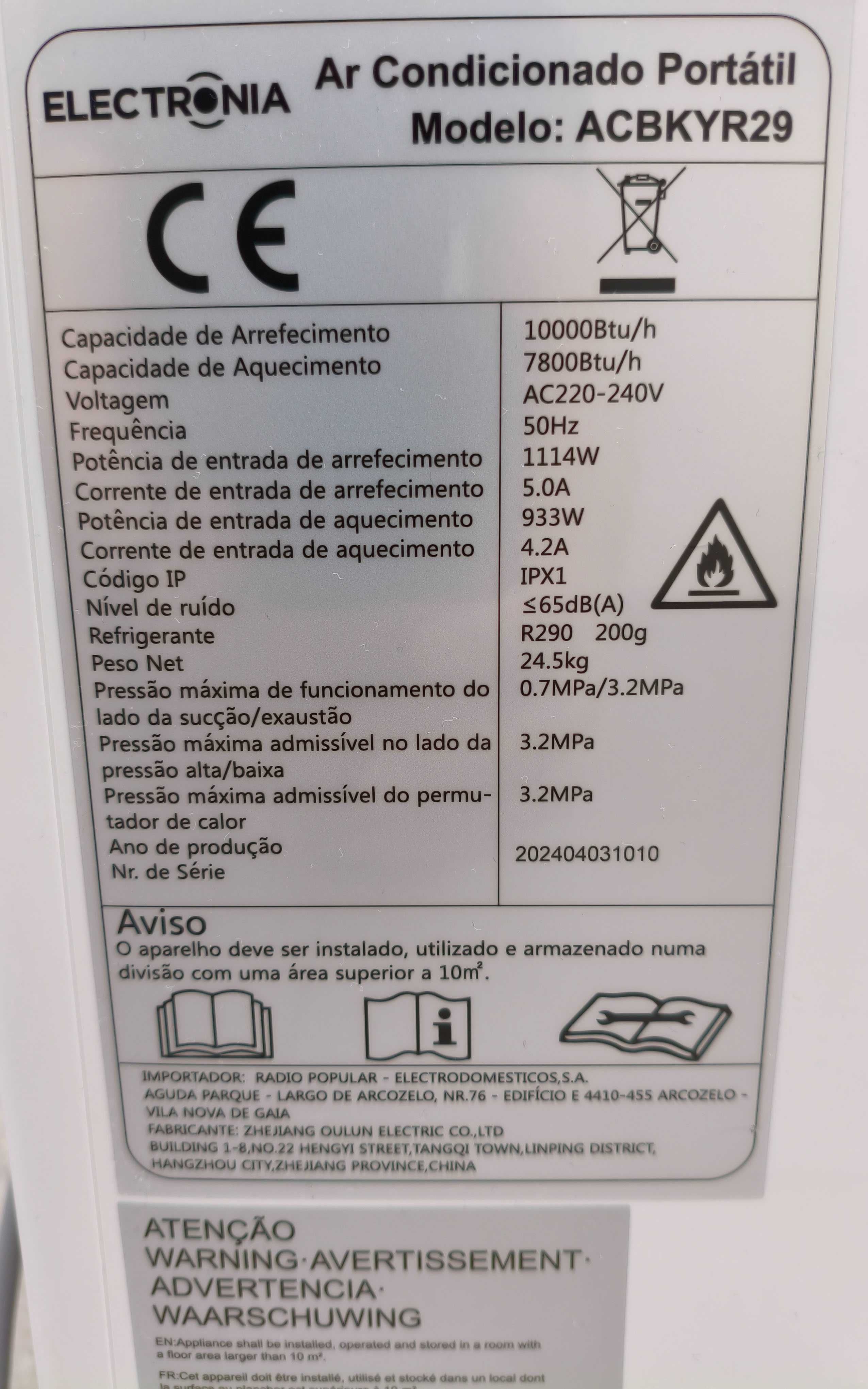 Ar condicionado Portátil Eletronia ACBKYR29