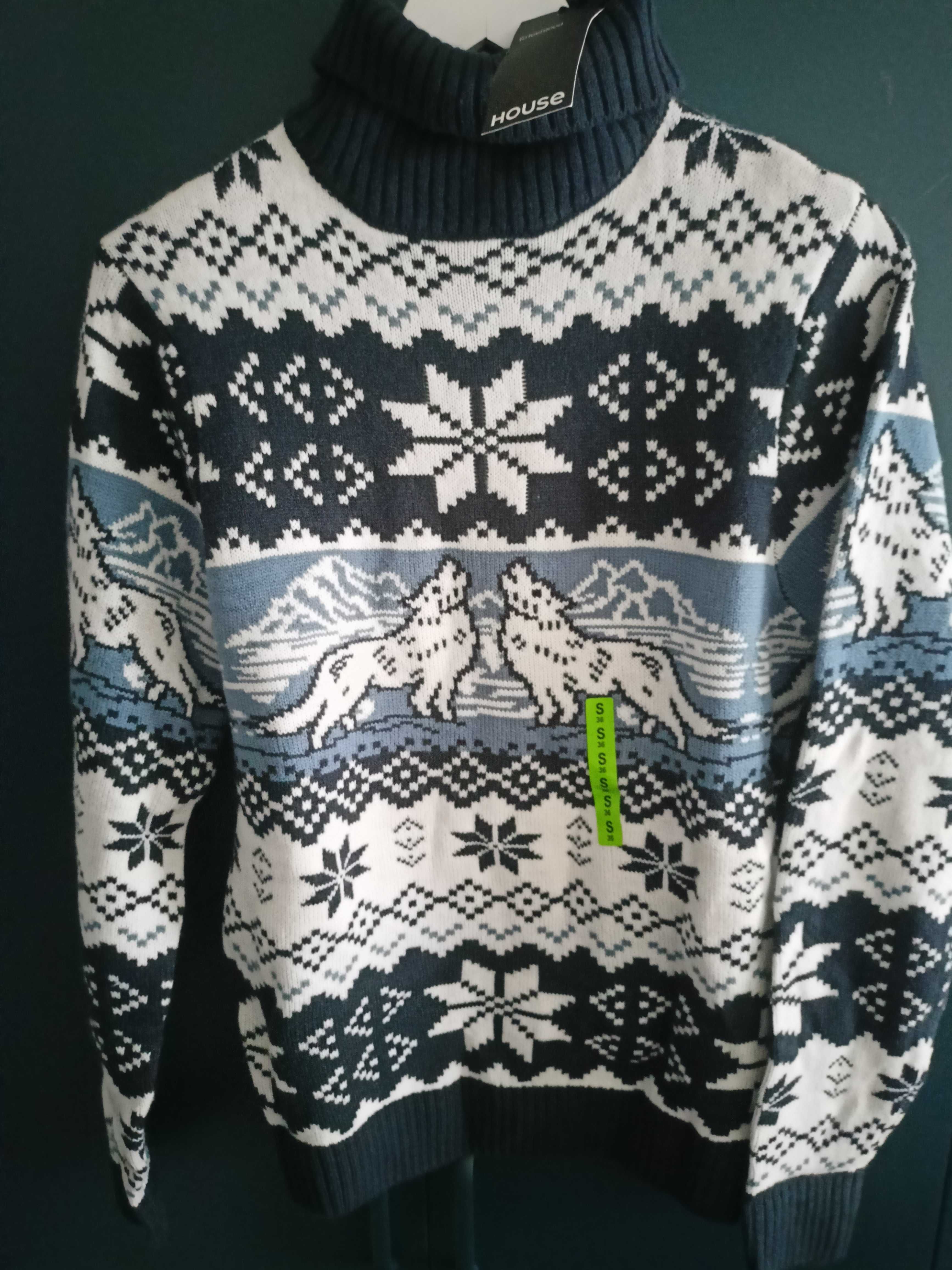 sweter męski zimowy w wilki fullprint nadruk góry House S ciepły