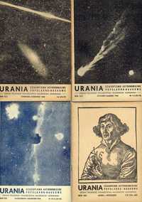 Pięć zeszytów czasopisma Urania z lat 1948 i 1955