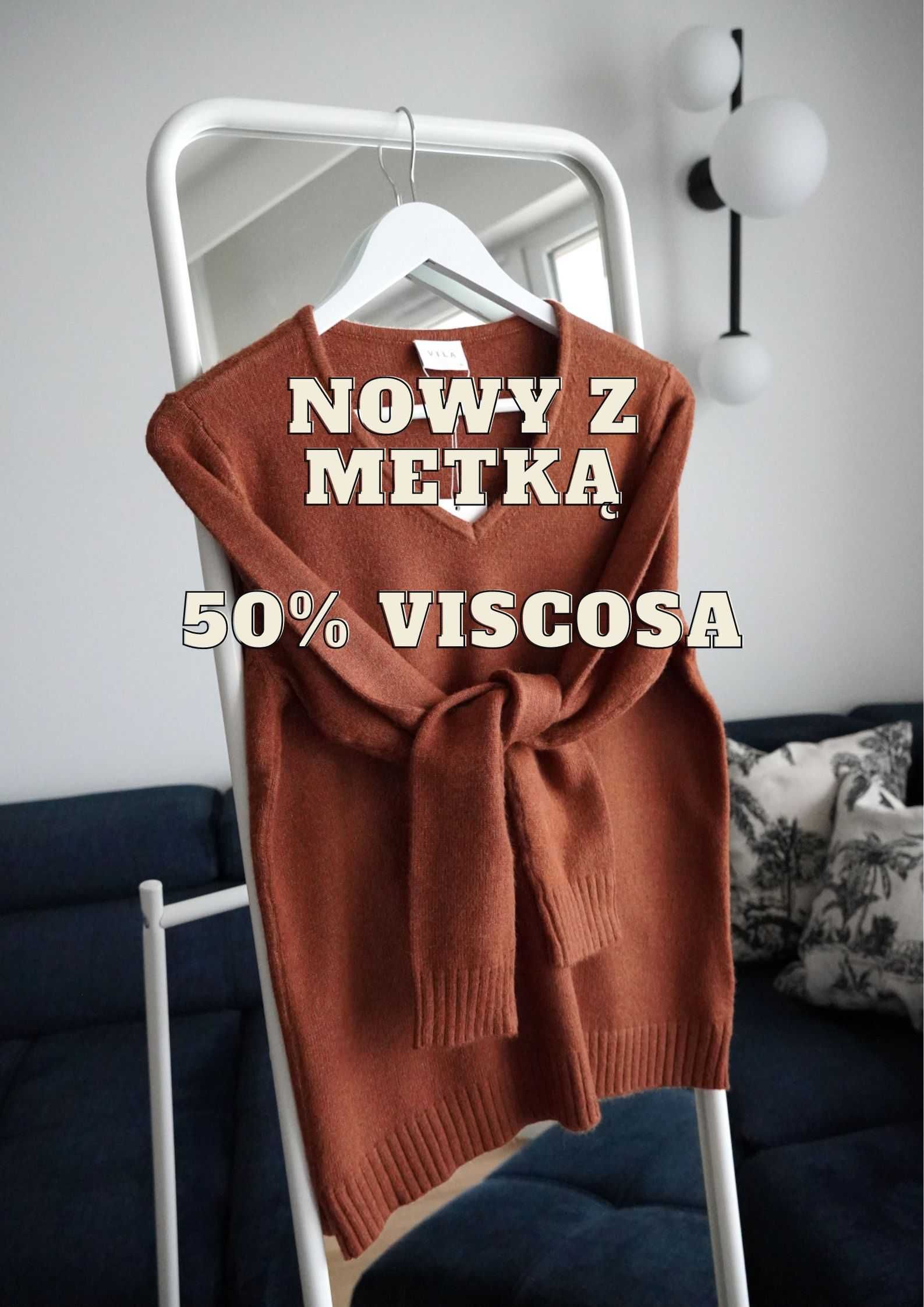 Nowy z metką damski sweter VILA brąz brązowy Viscosa wiskoza S M