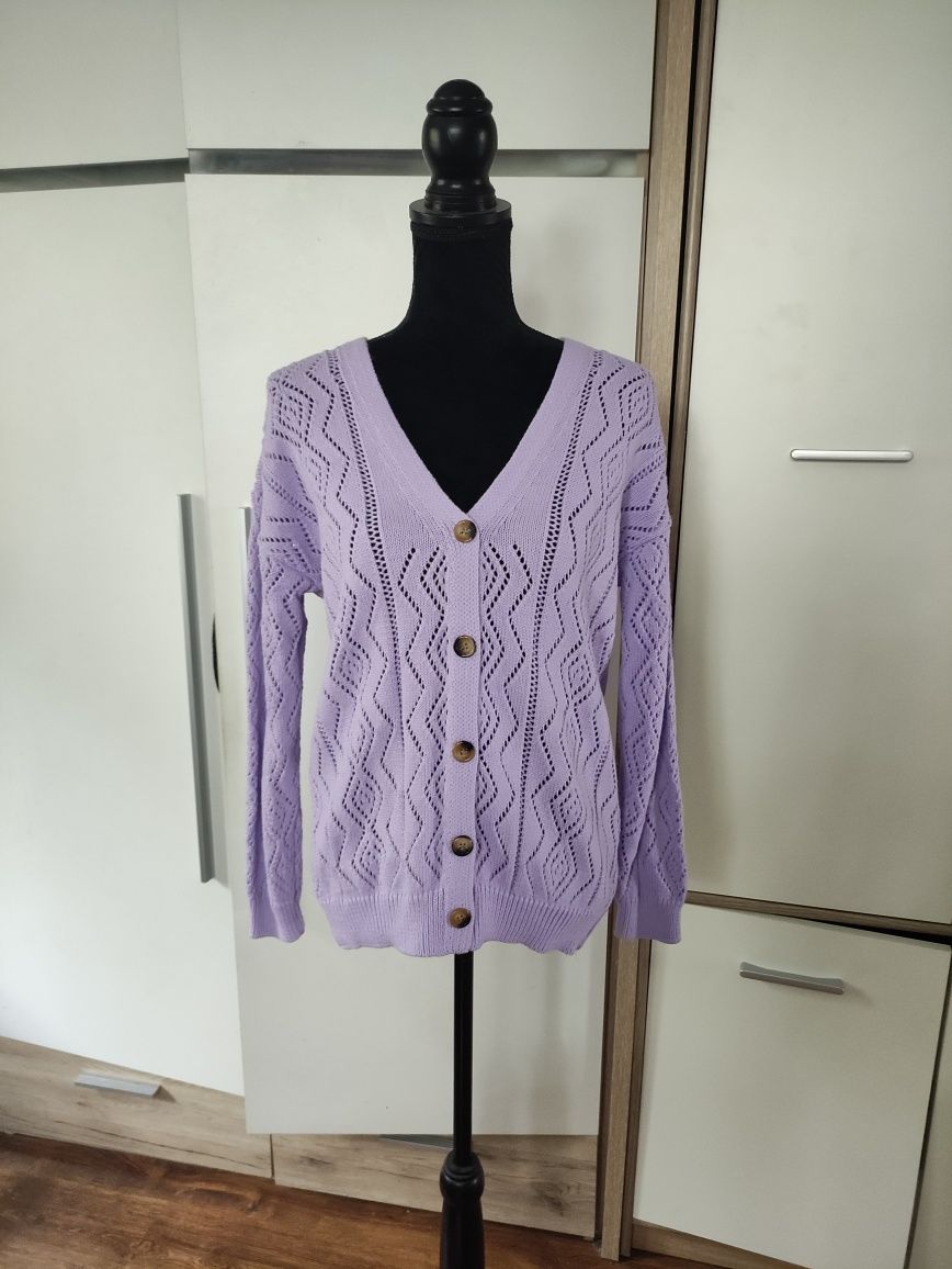 Sweter lilowy ażurowy rozpinany
