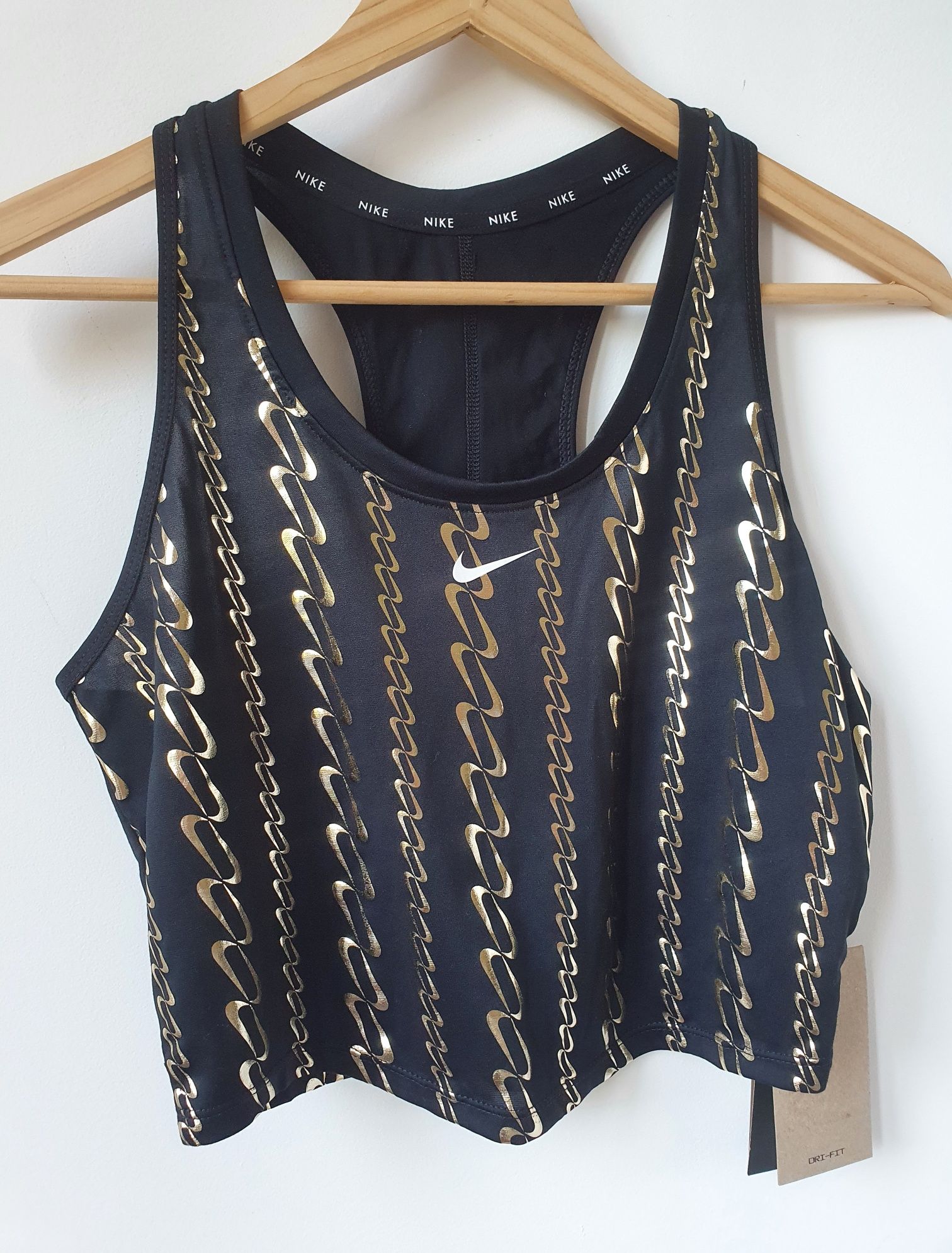 Czarna złota krótka koszulka sportowa Nike nowa dri-fit fitness oddych