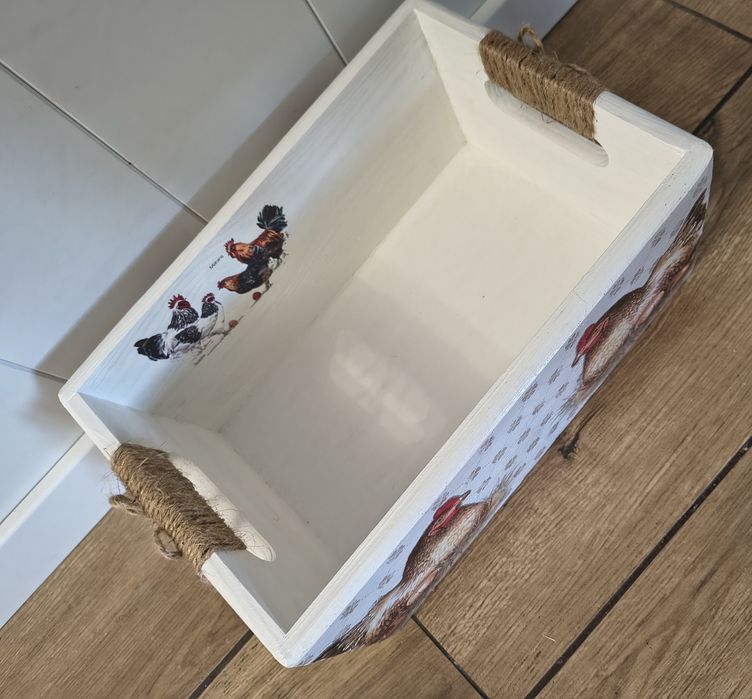 Skrzynka drewniana kury decoupage