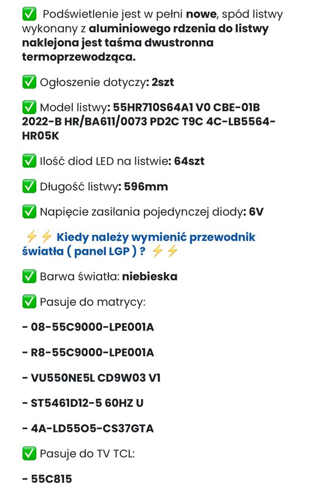 Telewizor TCL 55C815 płyta główna oraz zasilajaca i podświetlenie