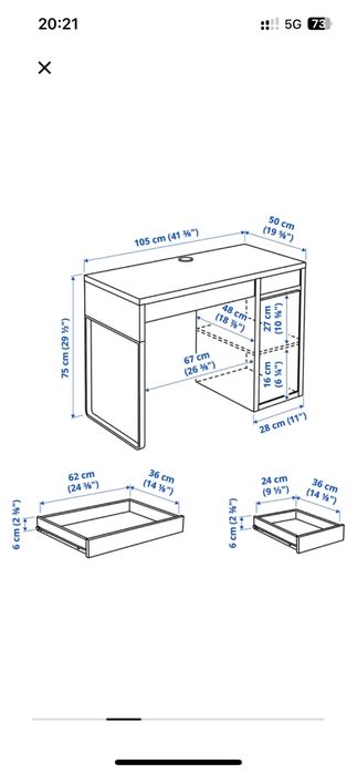 Biurko IKEA Micke 105x50  kolor dąb bielony