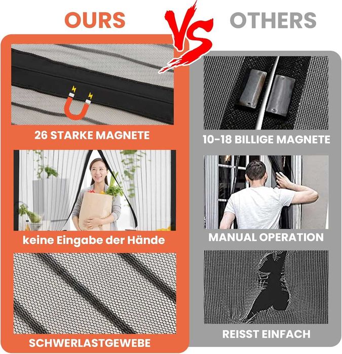 DIKER Moskitiera magnetyczna na drzwi balkonowe, ochrona przed owadami