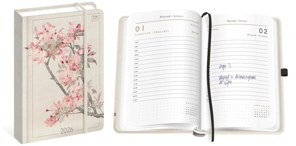Kalendarz 2026 książkowy A5/384K Mat+UV Cherry INTERDRUK