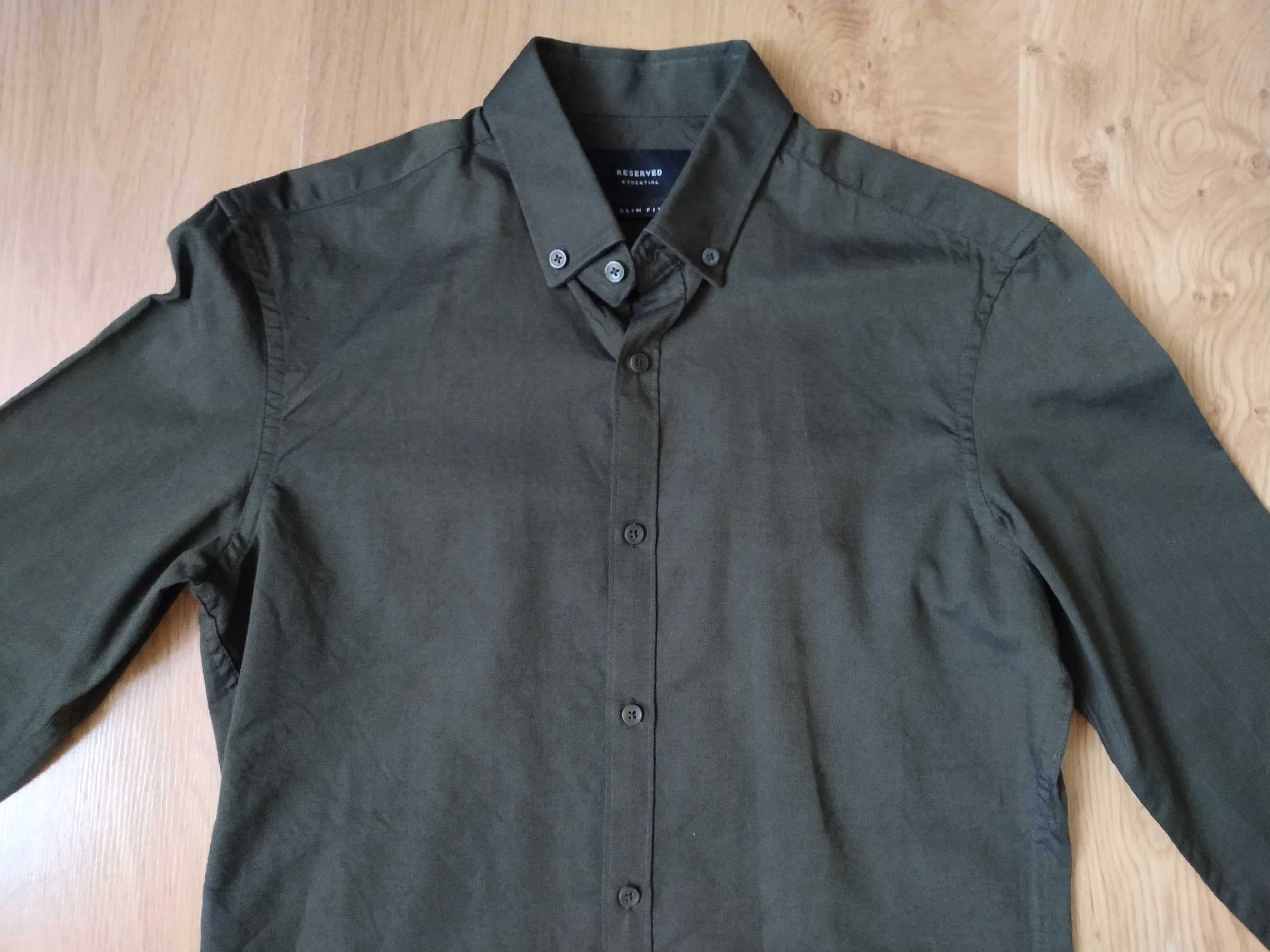 Khaki Koszula z Długim Rękawem Męska Reserved XS Slim Fit 100% Bawełna