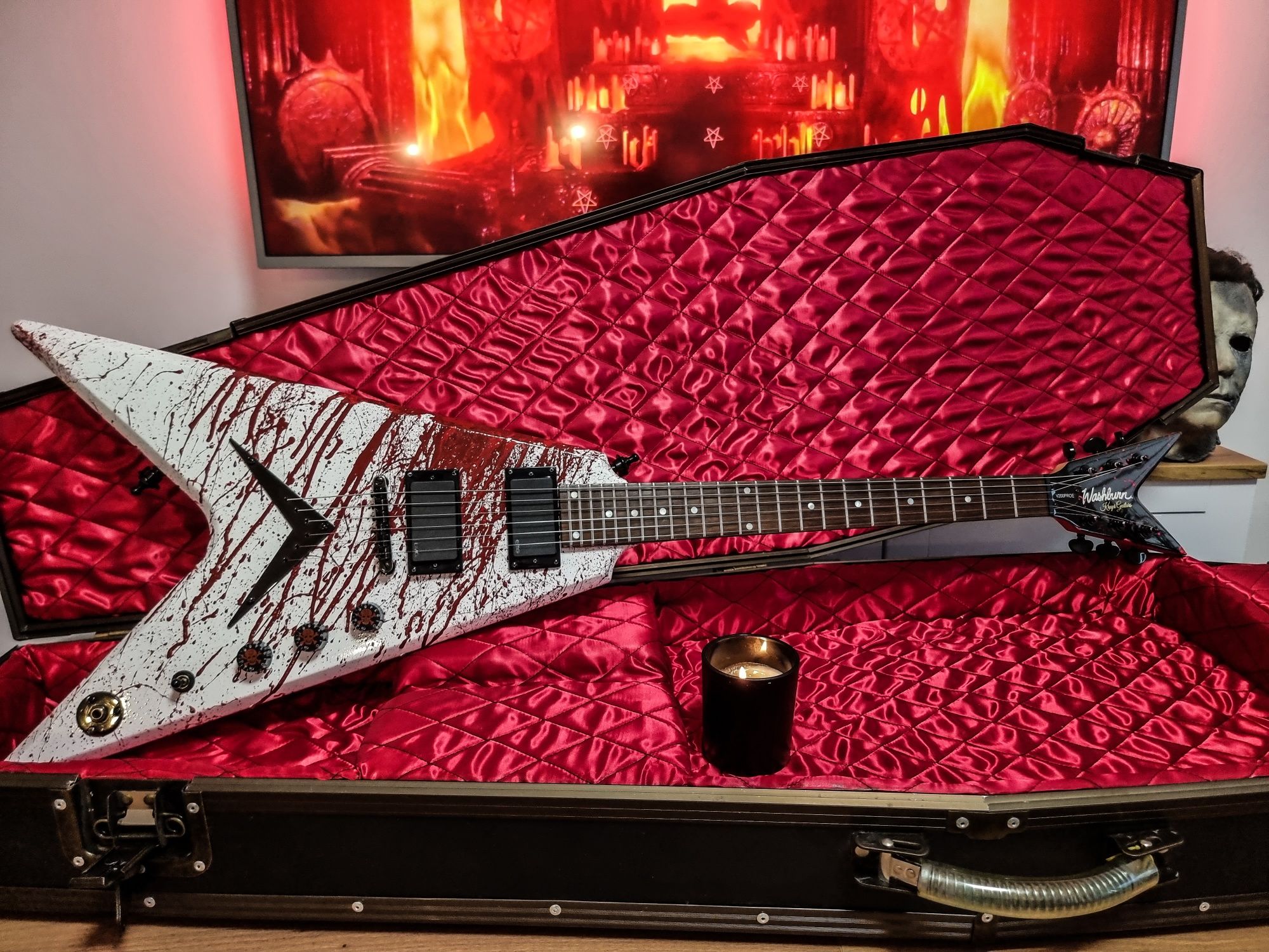 Washburn V 200 PROE Custom Belfegor Blood Splatter EMG gitara elektycz