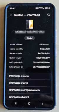 Samsung S22, 256GB, stan idealny, 6,1 cali-poręczny flagowiec, Czarny