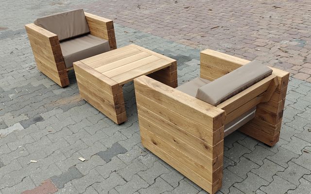 Komplet wypoczynkowy na balkon ogrodowy wypoczynek dębowy loft dąb