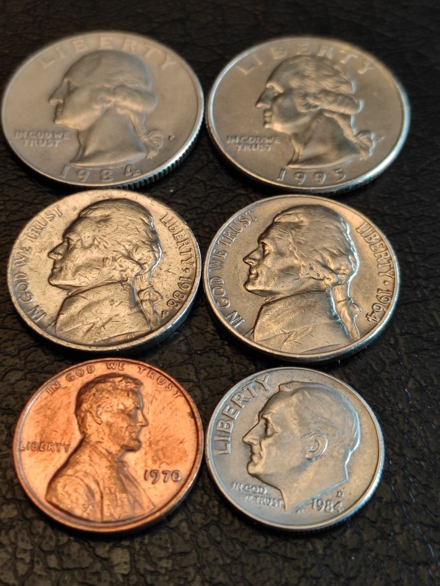 Monety USA ¼ dolara, 1995 r. / 5 centów, 1988 r.