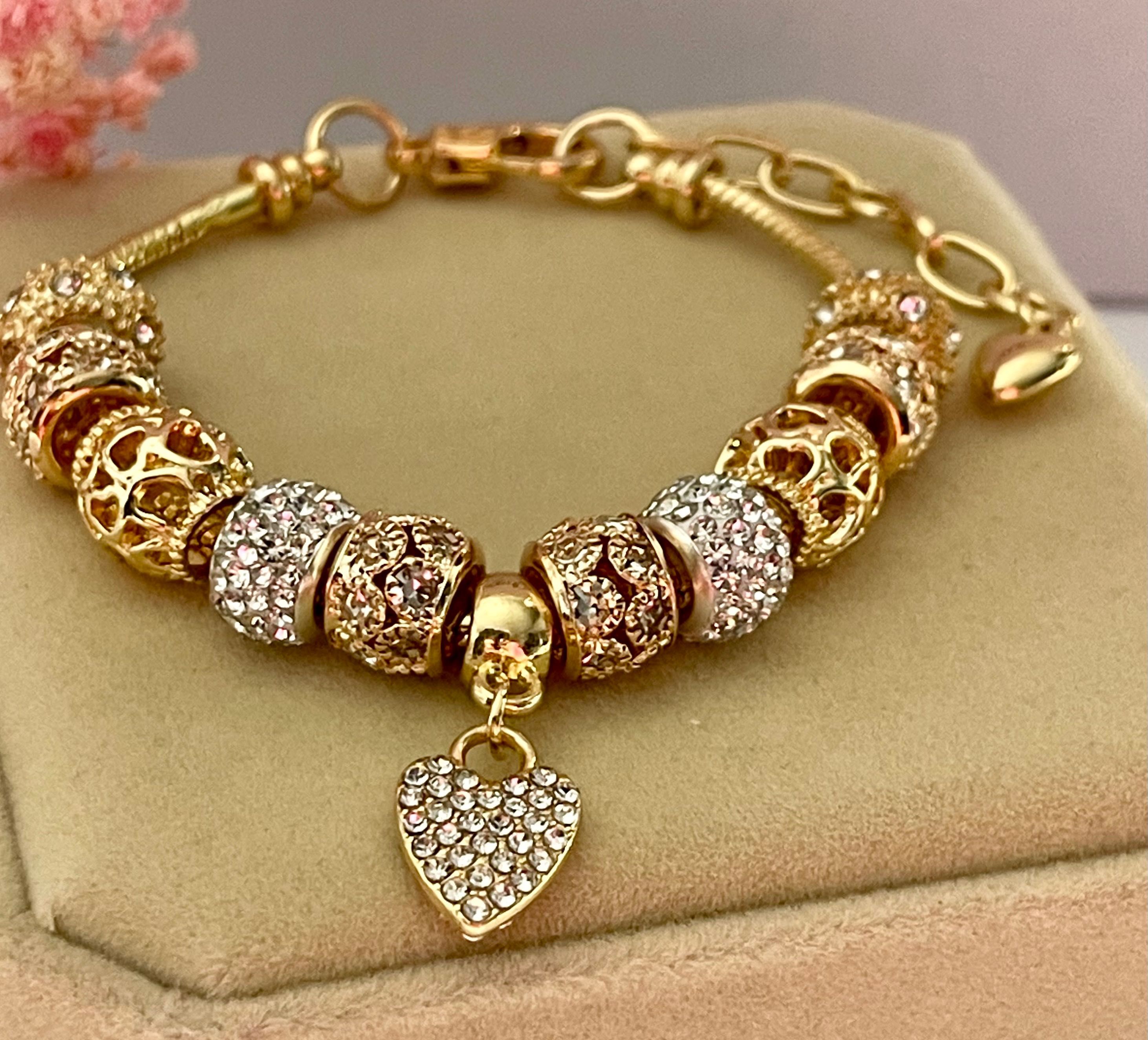 Złota bransoletka próba 585 z charmsami prezent biżuteria gold glamour