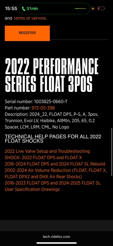 Damper Fox FLOAT DPS Performance Series 3-Pos Trunnion 205x65 2022