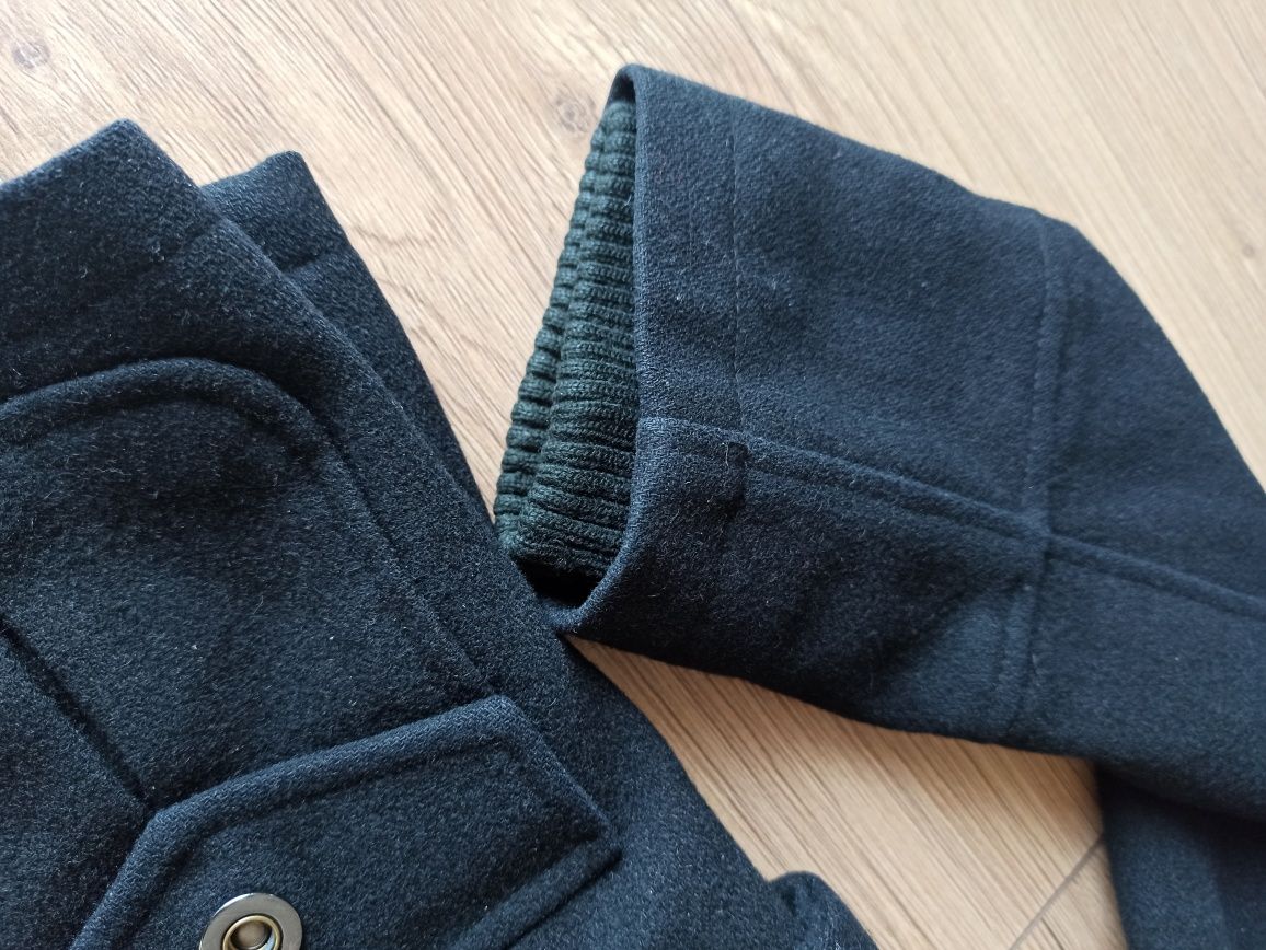 Czarny wełniany krótki płaszcz z paskiem Zara 36/S