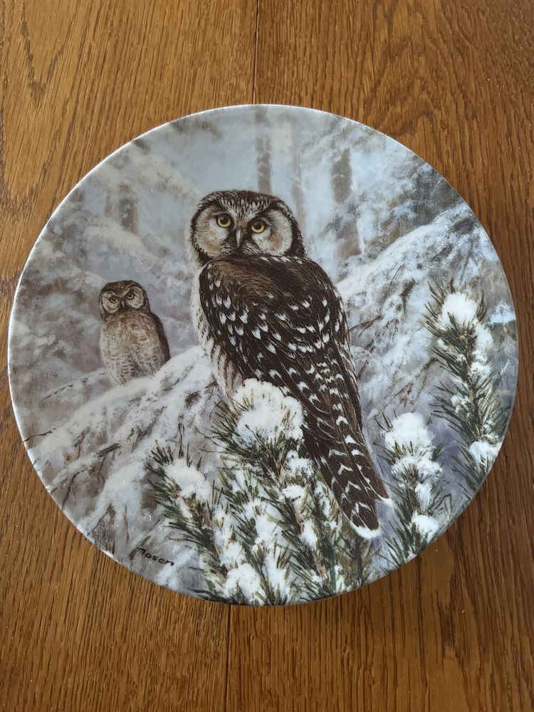 Вінтаж : колекція настінних тарілок з совами .