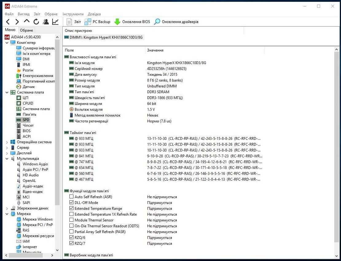 Оперативна пам'ять  DDR3  Kingston  8 Gb  1866 MHz