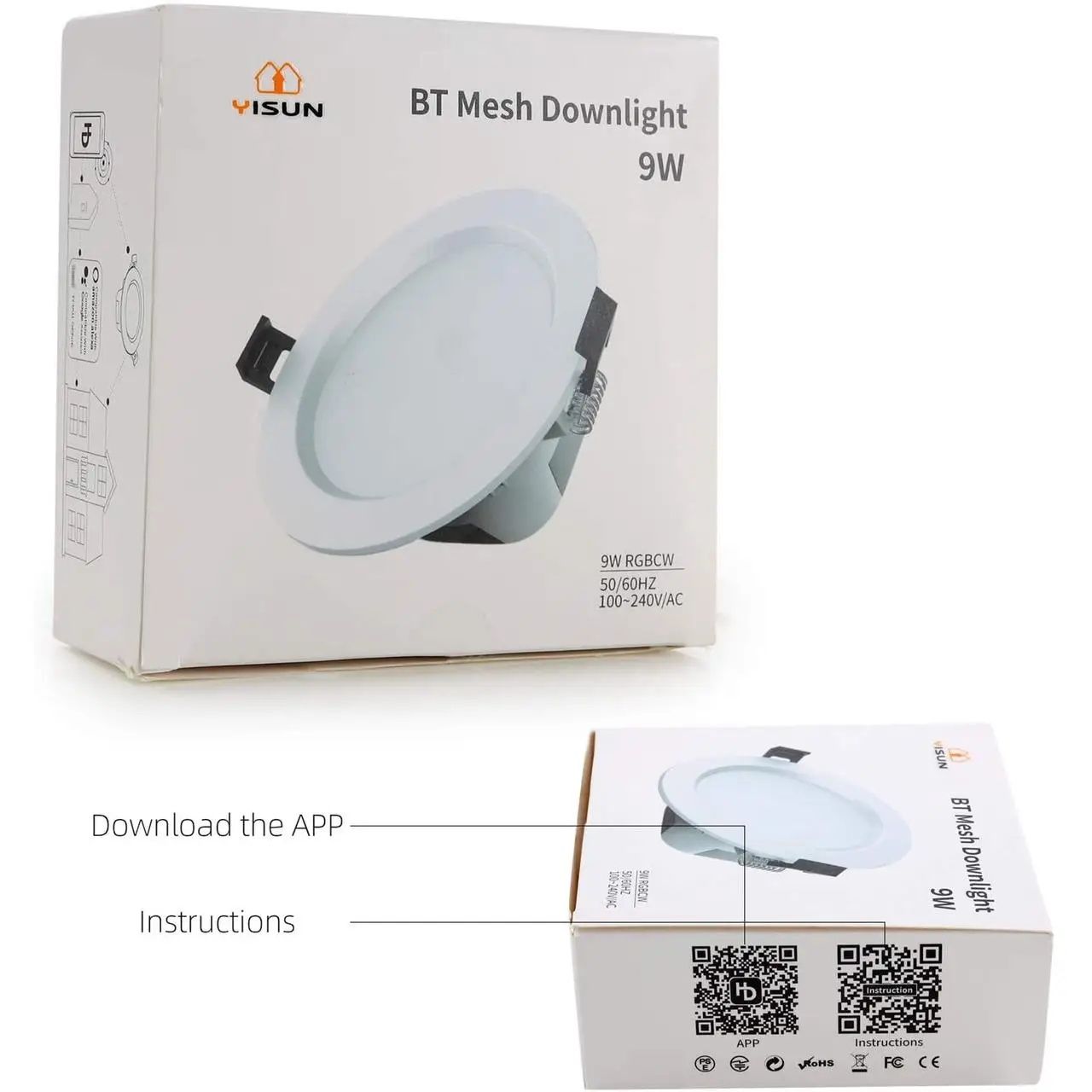 Точечный смарт светильник RGBW Smart Led Downlight Bluetooth Mesh 9W,