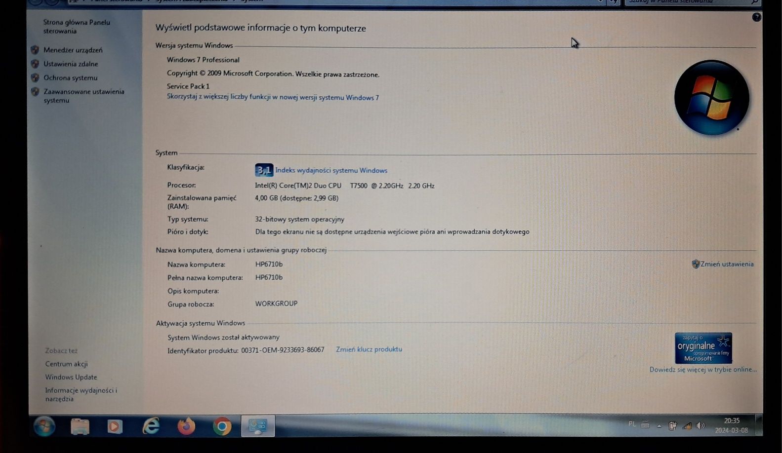 Laptop HP Compaq 6710b Win7 profesional