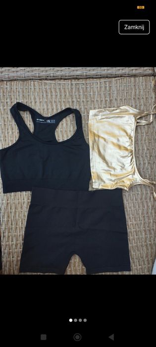 Nowy zestaw do ćwiczeń plus top  zloty r 152/158