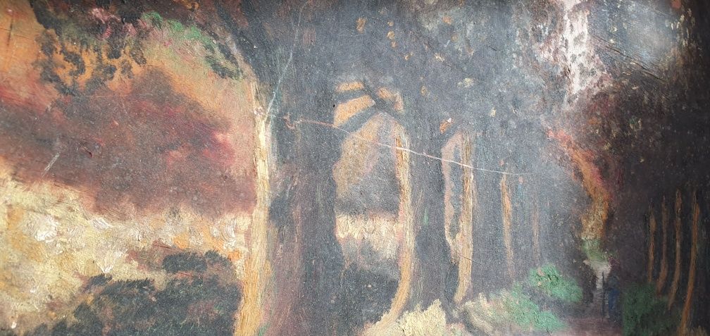 Obraz Aleja drzew Stenia Krukówna olej na sklejce PRL retro vintage