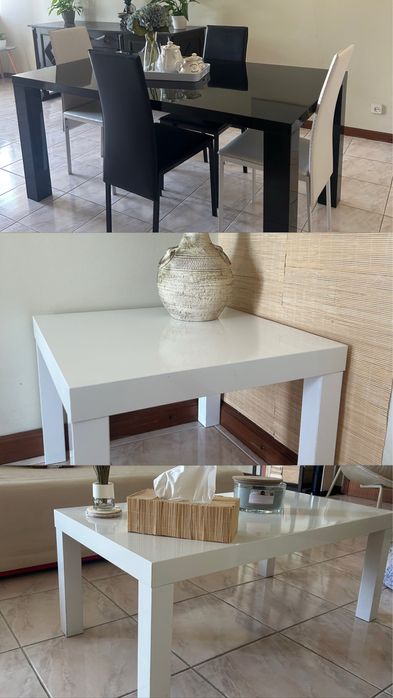 Conjunto lacado para sala de jantar 3 mesas e 6 cadeiras