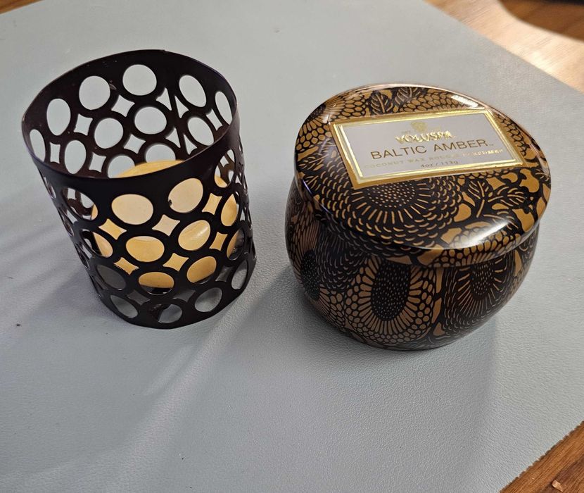 Vela perfumadora e porta velas decorativo