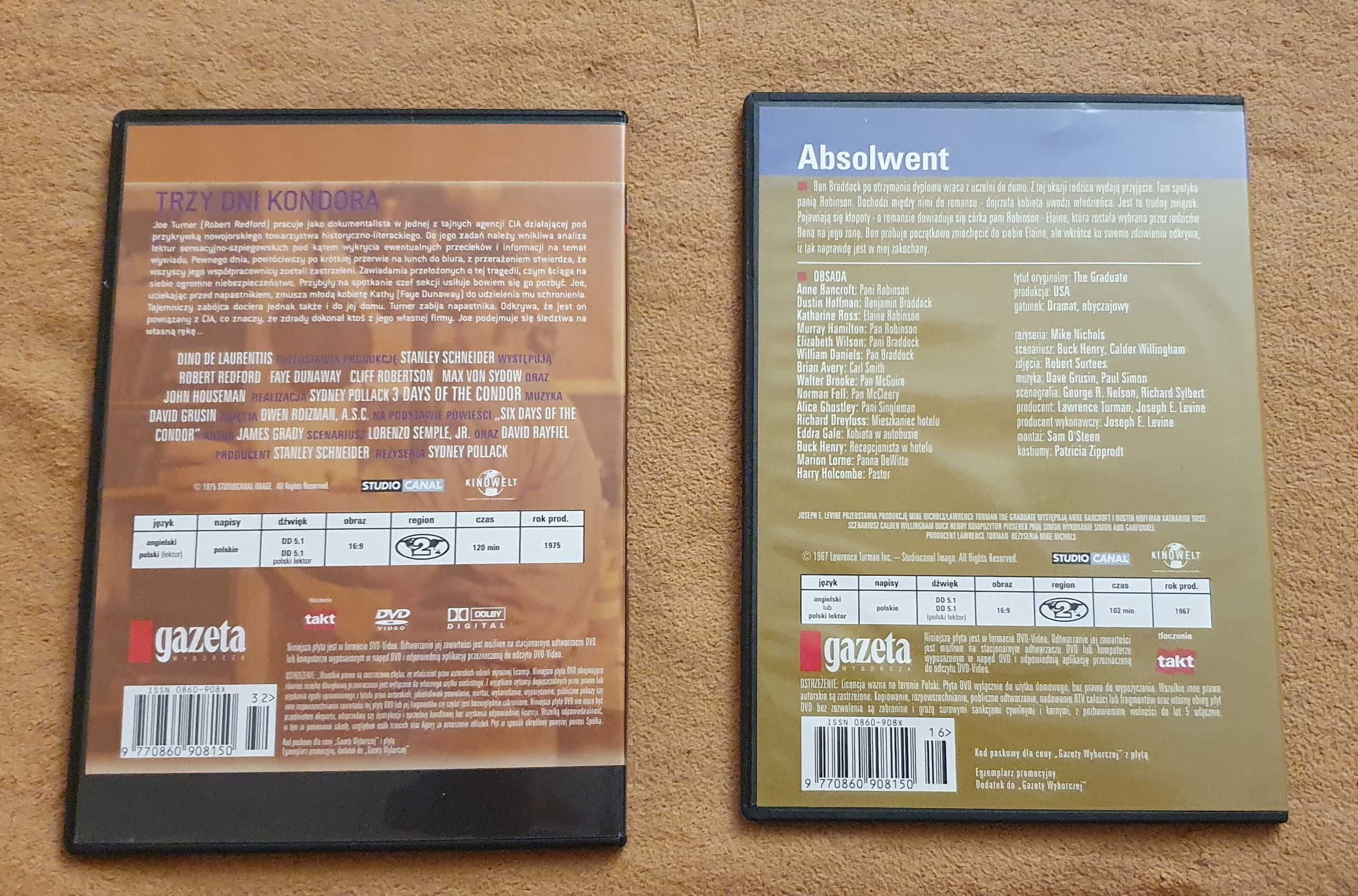 Zestaw 2 filmy DVD: "Trzy Dni Kondora" oraz "Absolwent"