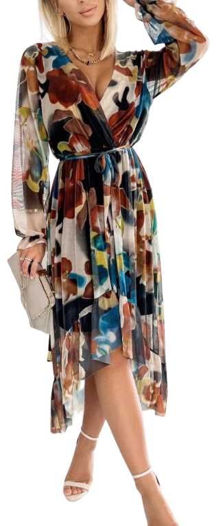 Asymetryczna sukienka midi z falbaną 5 wzorów i kolorów - HIT !