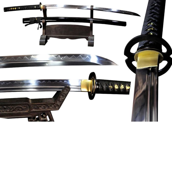 Mocny Miecz Katana 61-62 Hartowany Glinką Naturalny Hamon+STOJAK BL777