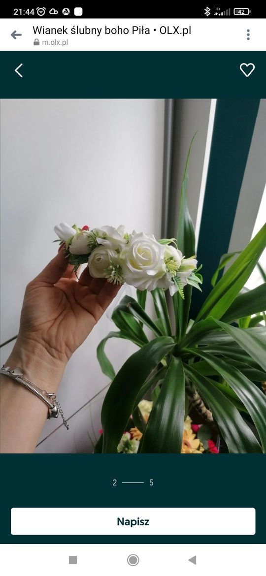 Wianek ślubny/komunijny  z białymi kwiatami